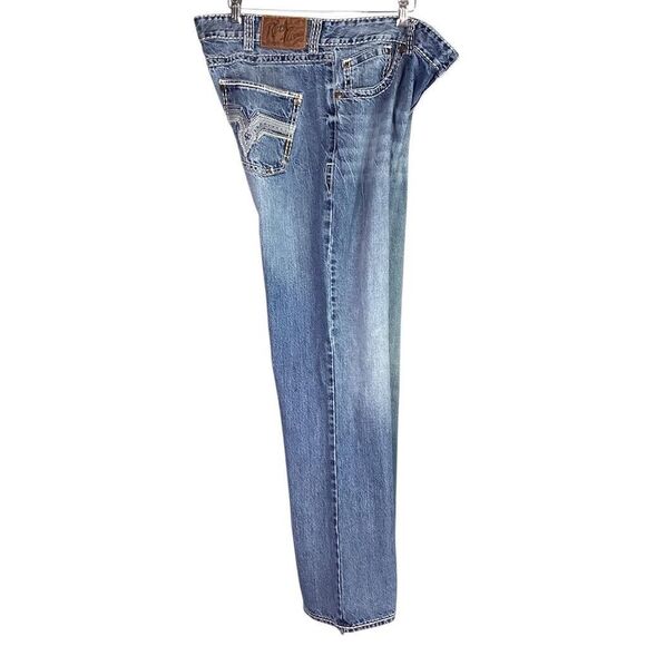 Wrangler Rock 47 Jeans Men 40X34 Blue Western Embroidery Bootcut Frayed Creased - Picture 3 of 10